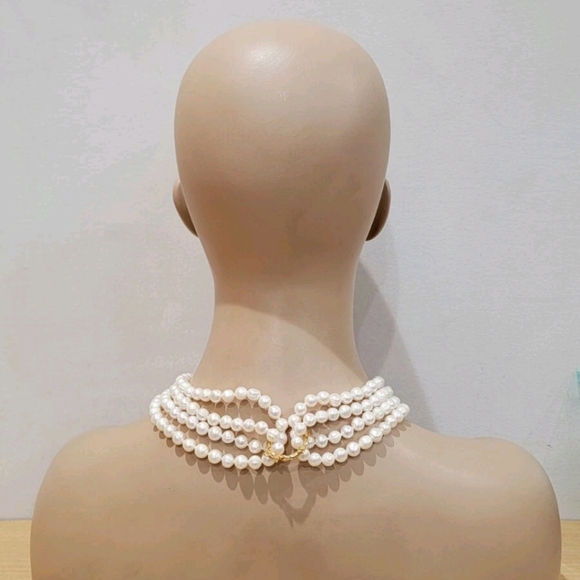 Freshwater Pearl Collar Necklace Yellow Gold 4 Strand 20'' - Picture 3 of 8